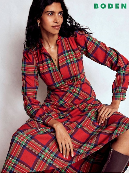 Boden Red Cassie Check Tea Dress (G02274) | €190