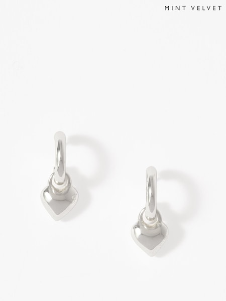 Mint Velvet Silver Silver Tone Heart Hoop Earrings (G02407) | €28