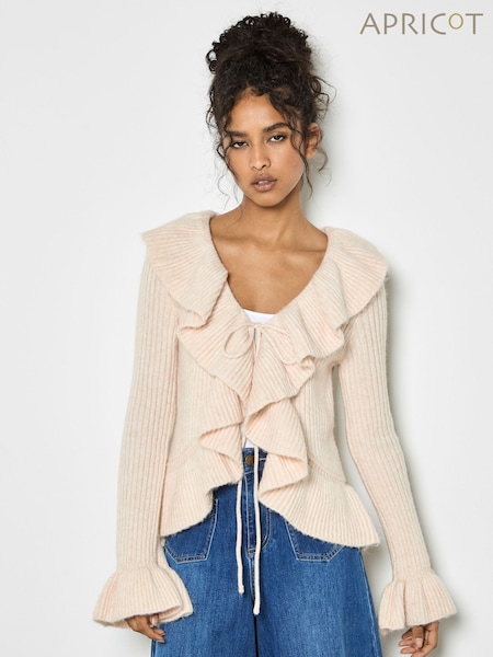 Apricot Natural Ruffle Front Cardigan (G02425) | €51