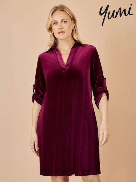 Yumi Red Velvet Tunic Dress With 3/4 Sleeves (G02537) | €77