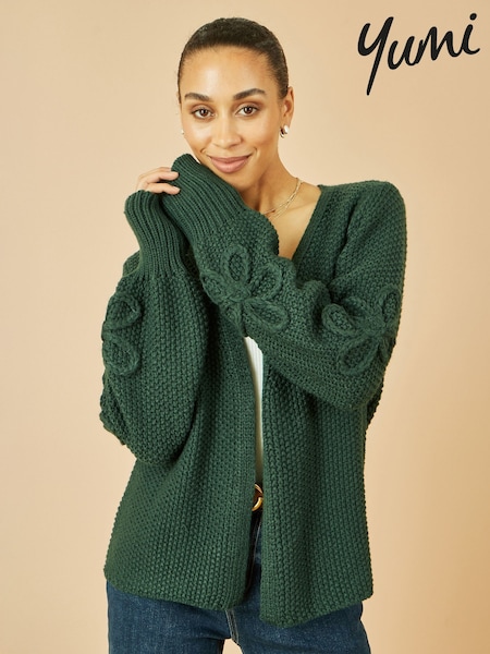 Yumi Green Edge to Edge Cardigan With Flower Detail Sleeves (G02539) | R$ 495