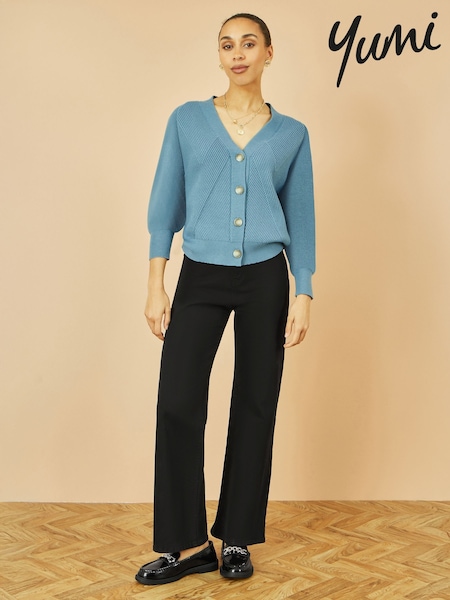 Yumi Blue Relaxed Fit Cardigan With Stitch Detail (G02547) | €66