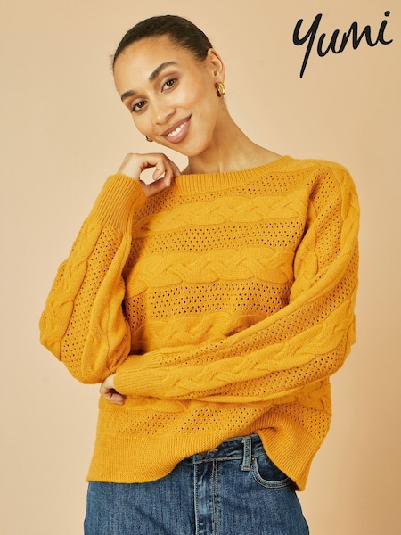 Yumi Yellow Cable Knit Relaxed Fit Jumper (G02561) | €63