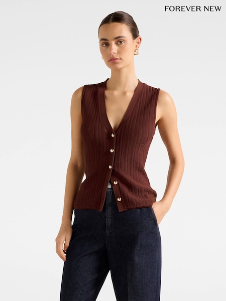Forever New Brown Ivy Pointelle Waistcoat (G02594) | €73
