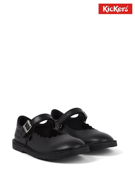 Kickers Black Junior Girls Adlar MJ Scallop Leather Shoes (G02600) | €74