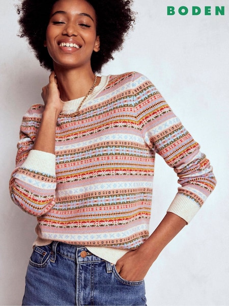 Boden Cream Edie Fair Isle Jumper (G02634) | €126