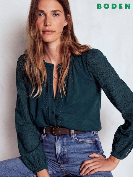 Boden Blue Eden Broderie Jersey Shirt (G02720) | €95