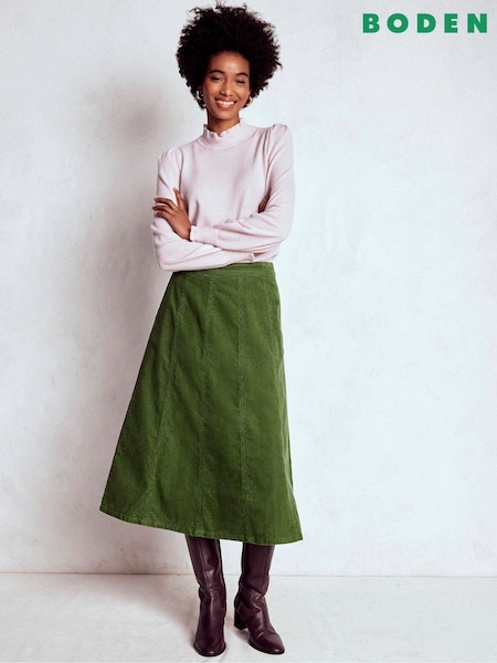 Boden Green Joy Cord Midi Skirt (G02731) | €154