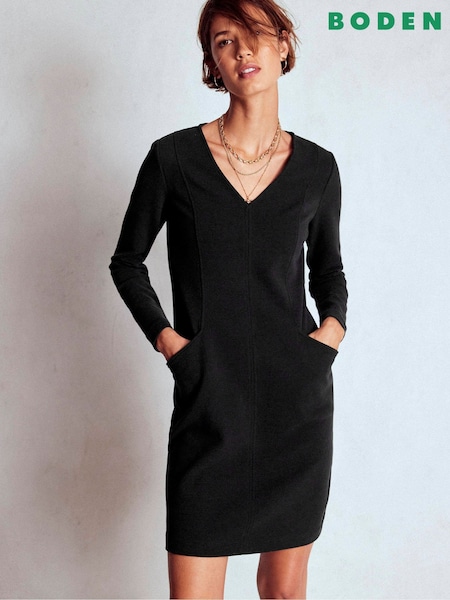 Boden Black Ellen V-Neck Ottoman Dress (G02833) | R$ 740