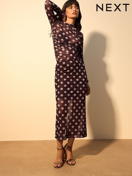 Pink/Brown Polka Dot Mesh Midi Pencil Skirt (G02917) | € 38