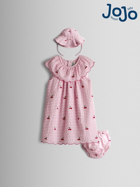 JoJo Maman Bébé Embroidered Scalloped Baby Dress & Hat Set (G04003) | KRW63,900 - KRW67,900