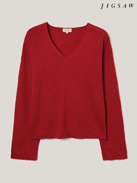 Jigsaw Red Linen Cotton Twist Hem Jumper (G04139) | €126