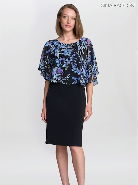 Gina Bacconi Jenny Floral Chiffon Overlay Black Dress (G04198) | €186