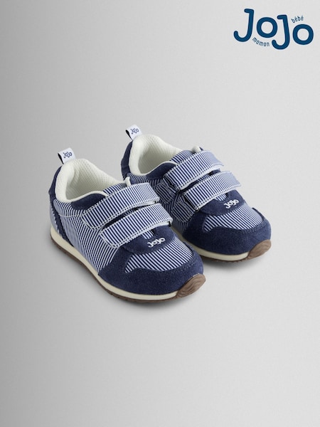 JoJo Maman Bébé Mid Blue Stripe Riptape Trainers (G04337) | AED166 - AED178