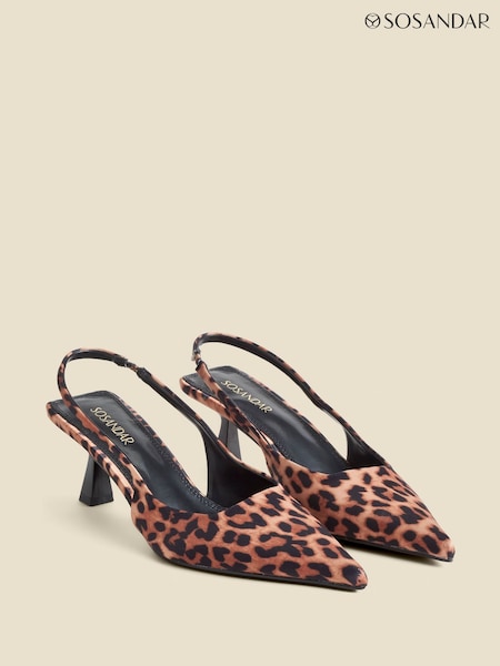 Sosandar Brown Leopard Print Kitten Heel Slingback Court Shoes (G04562) | €78