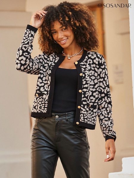 Sosandar Brown Leopard Print Cardigan With Luxe Gold Buttons (G04586) | €78