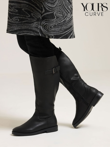 Yours Curve Black Extra-Wide Fit Metal Buckle Rider Black Boots (G04598) | €80