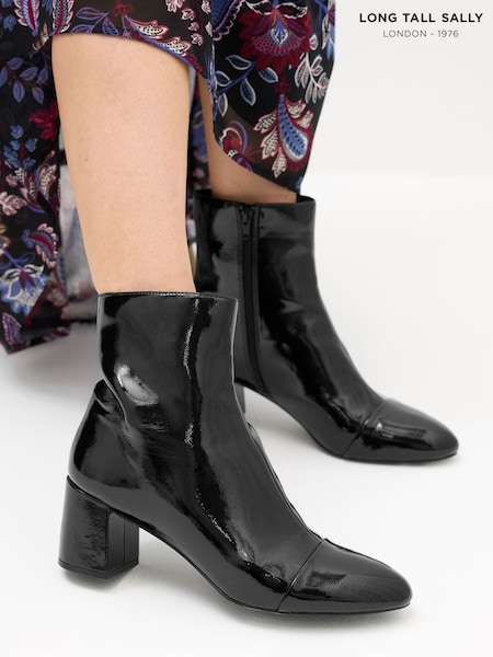 Long Tall Sally Black Block Boots Patent (G04604) | €85