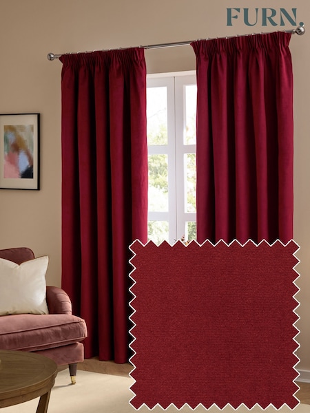 Furn Burgundy The Ultimate Velvet 100% Blackout Pencil Pleat Curtains (G04629) | €49 - €118