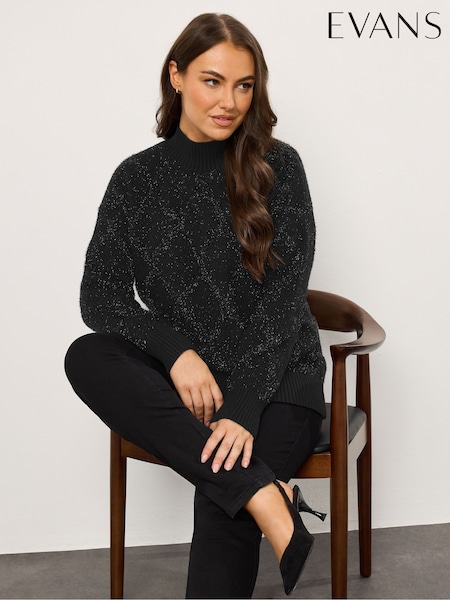 Evans Diamond Tinsel Black Jumper (G04646) | €55