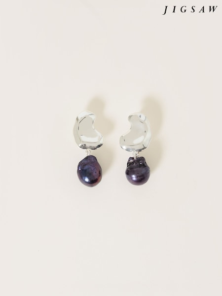 Jigsaw Silver Tone Black Pearl Drop Earrings (G04815) | AED349