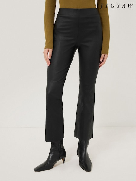 Jigsaw Black Stretch Leather Kick Flare Trousers (G04827) | €471