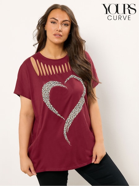 Yours Curve Red Animal Heart Slash Top (G04867) | 114 QAR