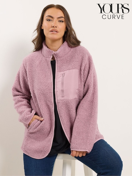Yours Curve Pink Borg Nylon Pocket Fleece (G04881) | €44