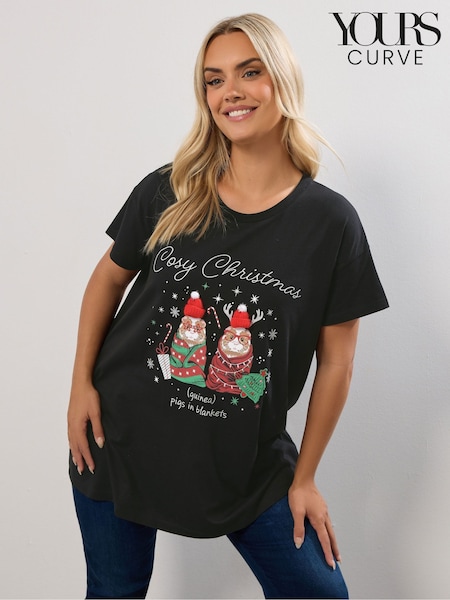 Yours Curve Black Guineapig Short Sleeve Novelty T-Shirt (G04895) | €28