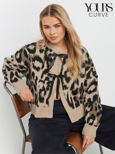 Yours Curve Brown Limited Leopard Print Bow Cardigan (G04899) | €42