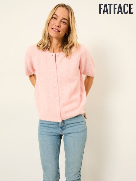 FatFace Georgina Pink Knitted Fluffy Cardigan (G05045) | 257 QAR