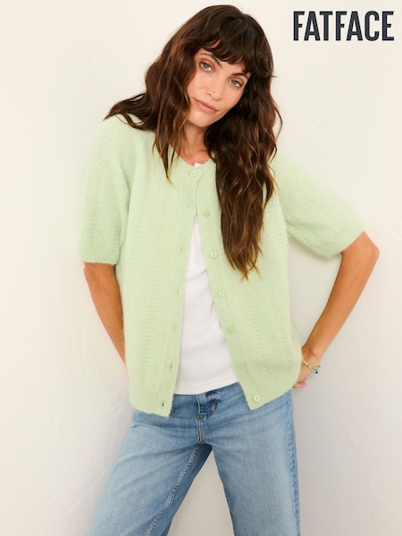 FatFace Georgina Mint Green Knitted Fluffy Cardigan (G05046) | 257 QAR