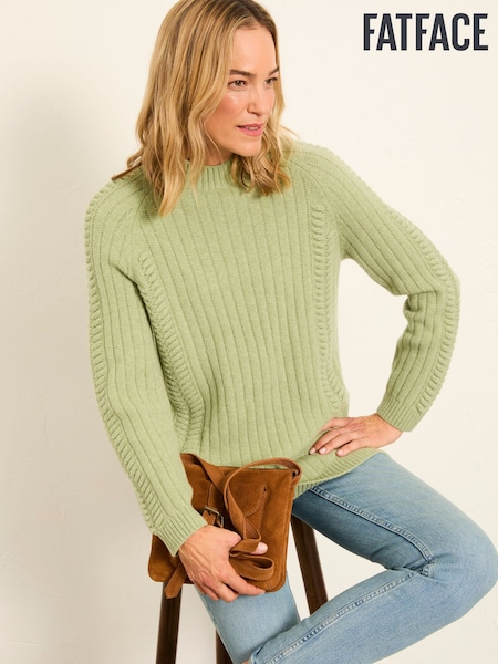 كاكي أخضر - FatFace Longline Knitted Jumper (G05120) | ‏301 ر.ق.