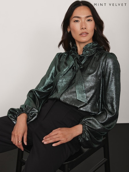 Mint Velvet Metallic Pussy Bow Blouse (G05150) | € 130