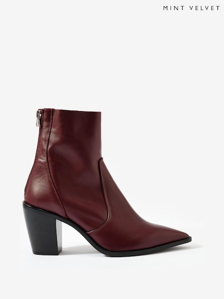 Mint Velvet Red Amy Burgundy Leather Ankle Boots (G05153) | €212