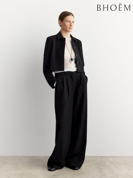 BHOEM Cropped Boxy Wool Blend Black Jacket (G05156) | AED460