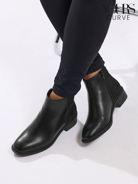 Yours Curve Black Wide Fit Extra-Wide Fit Metal Trim Ankle Boots (G05238) | €52