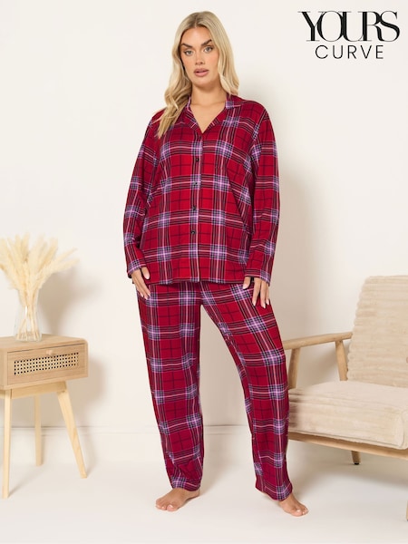 Yours Curve Red Soft Touch Button Pyjamas Set (G05240) | €43