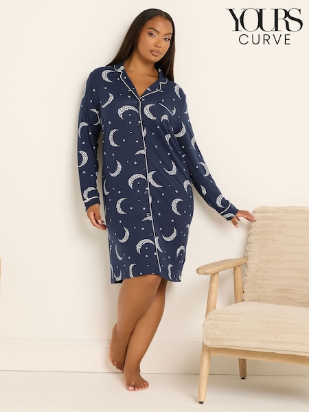 Yours Curve Blue Soft Touch Button Star Nightdress (G05247) | €28