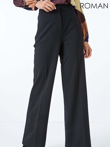 Roman Black Wide Leg Premium Stretch Trousers (G05448) | €42