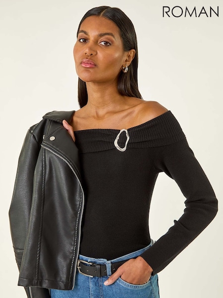 Roman Black Bardot Hardware Knit Jumper (G05456) | €60