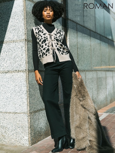 Roman Natural Animal Tie Front Knitted Jumper (G05462) | €53
