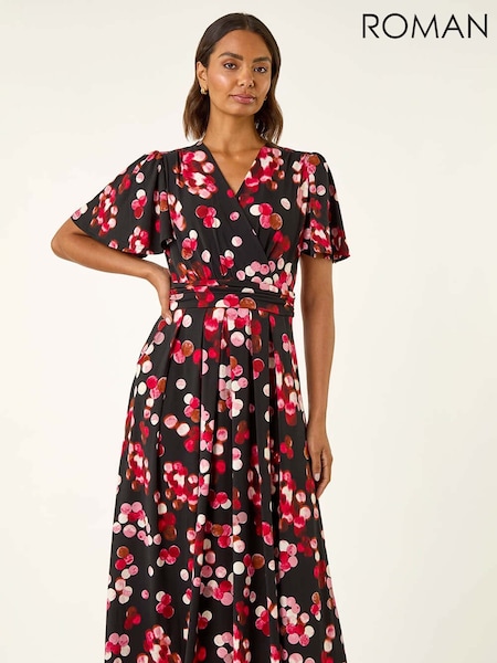 Roman Red Spot Print Wrap Midi Dress (G05464) | AED364
