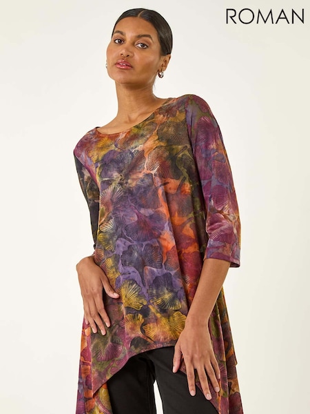 Roman Brown Textured Print Hanky Hem Blouse (G05465) | €53
