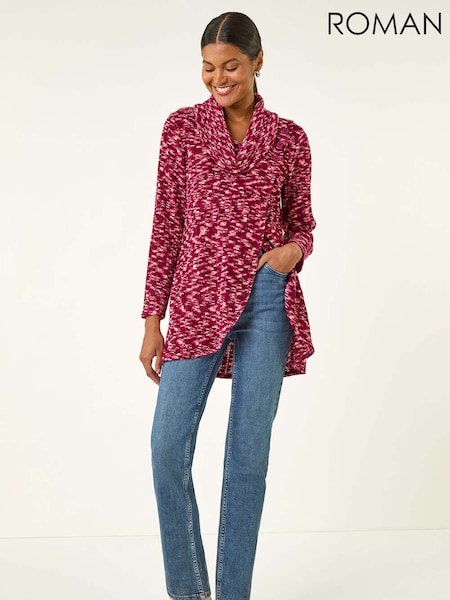 Roman Red Chenille Cowl Neck Tunic Top (G05472) | €53