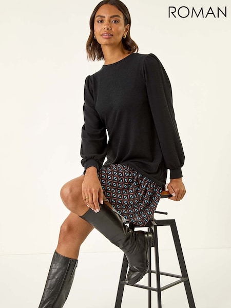 Roman Black Geometric Mix Print Mini Dress (G05477) | €64