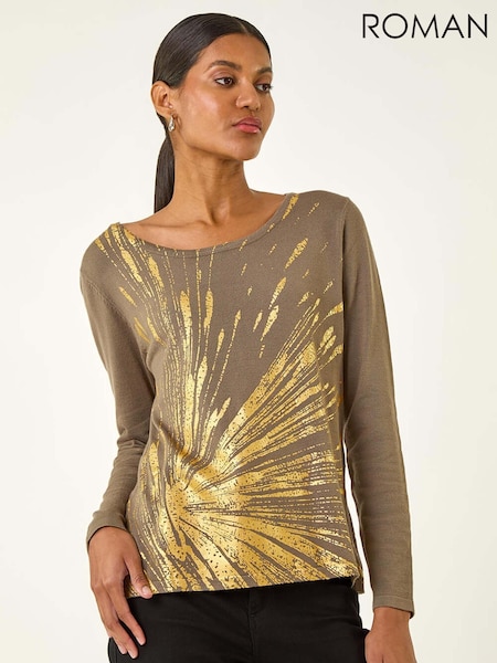 Roman Green Metallic Foil Print Knit Jumper (G05485) | €60