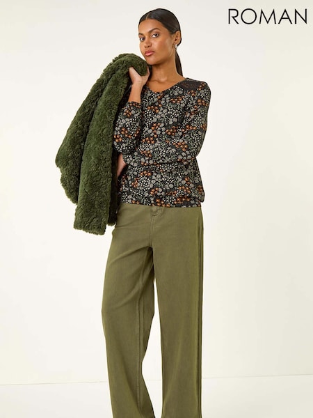 Roman Green Printed Lace Stretch Blouse (G05489) | €53