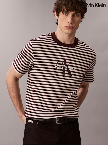 Calvin Klein Brown Monogram Logo Stripe Relaxed T-Shirt (G05512) | €69