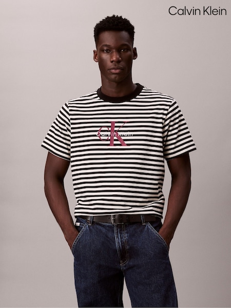 Calvin Klein Black Monogram Logo Stripe Relaxed T-Shirt (G05523) | €69